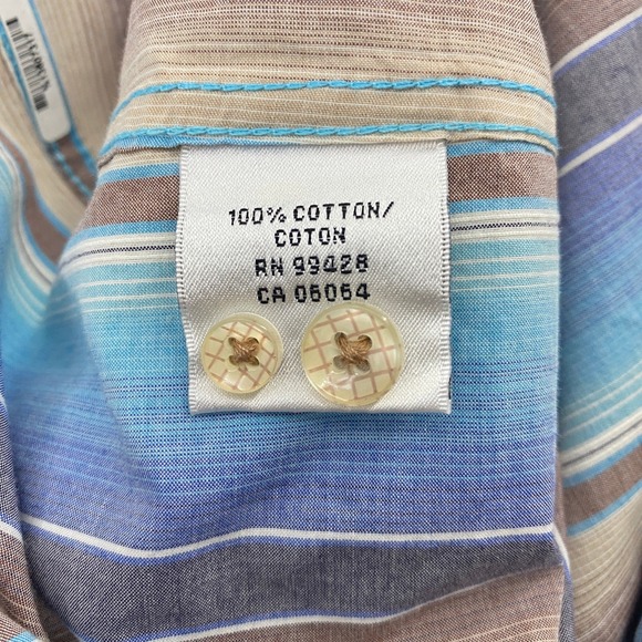 Bugatchi Mens Coastal Striped Button Down Shirt Large Blue Brown Long Sleeve - Picture 5 of 8